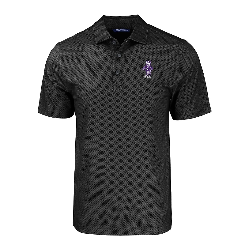 Polo extensible recyclé à imprimé géométrique ton sur pour homme, couleur noire, Cutter & Buck, Kansas State Wildcats, taille grande et taille, Pike Eco