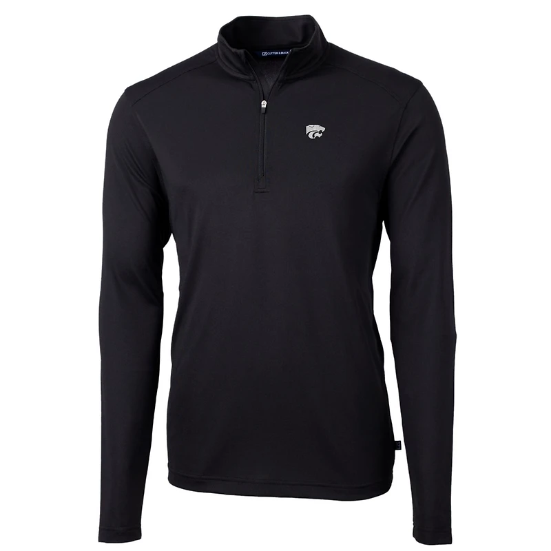 Pull-over à col zippé Cutter & Buck Black Kansas State Wildcats pour homme, grandes tailles, en piqué écologique recyclé Virtue.