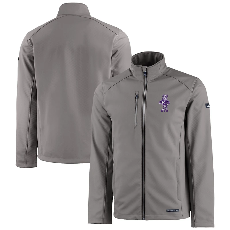 Men's Cutter & Buck Gray Kansas State Wildcats Vault Evoke Eco Softshell Recycled Full-Zip Jacket