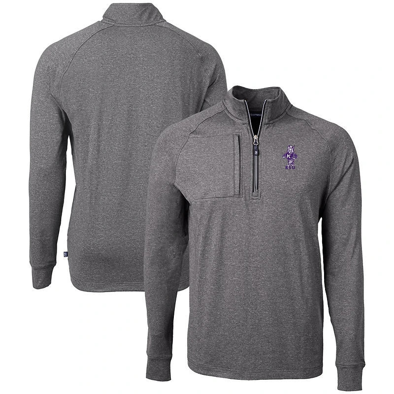 Men's Cutter & Buck Heather Kansas State Wildcats Vault Adapt Eco Knit Heathered Recycled Raglan Quarter-Zip Top