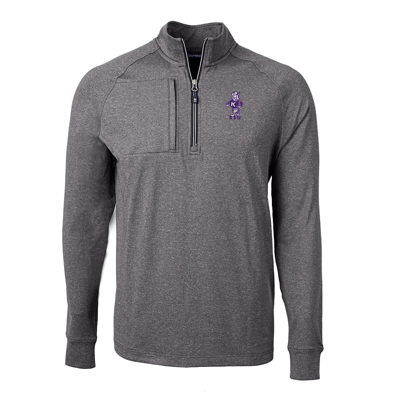 Men's Cutter & Buck Heather Kansas State Wildcats Vault Adapt Eco Knit Heathered Recycled Raglan Quarter-Zip Top