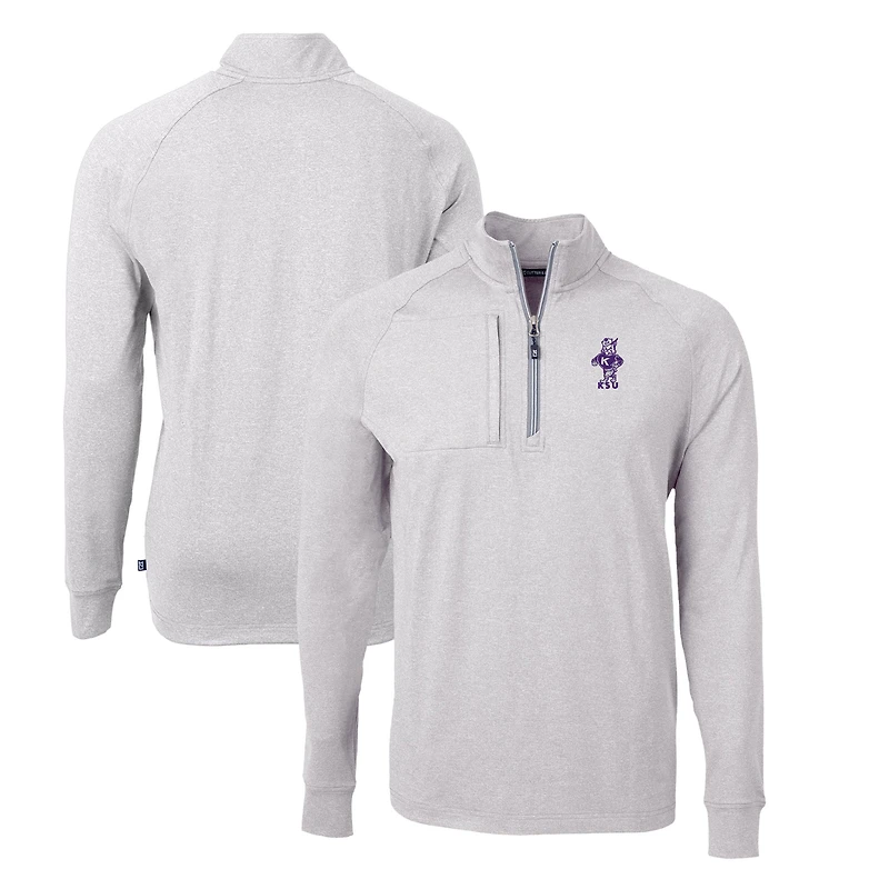 Men's Cutter & Buck Heather Gray Kansas State Wildcats Big Tall Adapt Eco Knit Quarter-Zip Top
