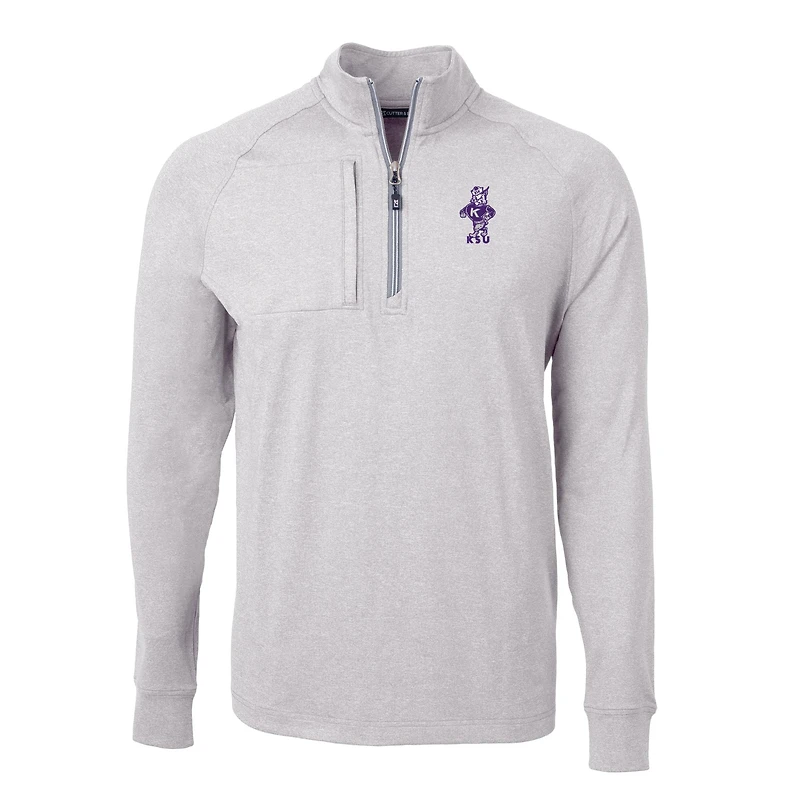 Men's Cutter & Buck Heather Gray Kansas State Wildcats Big Tall Adapt Eco Knit Quarter-Zip Top