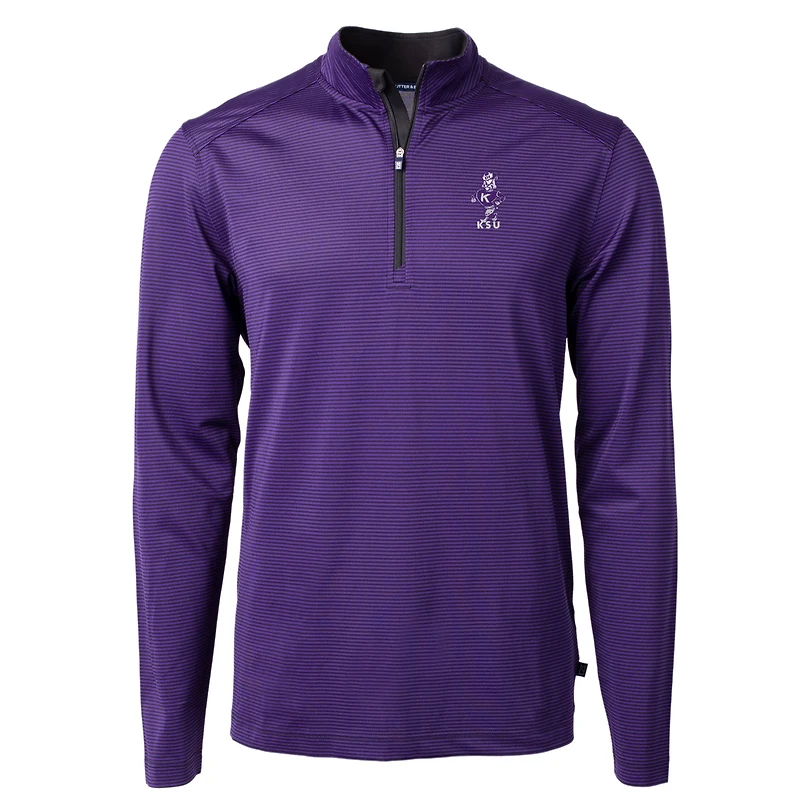 Men's Cutter & Buck  Purple/Black Kansas State Wildcats Vault DryTec Virtue Eco Pique Micro Stripe Recycled Quarter-Zip Pullover