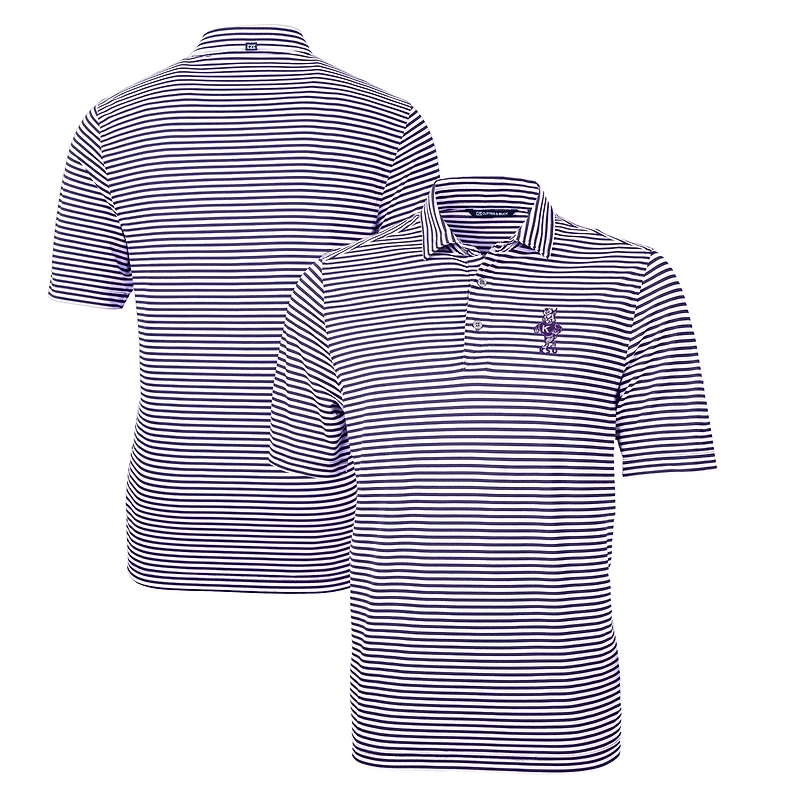 Men's Cutter & Buck Purple Kansas State Wildcats Big Tall Virtue Eco Pique Stripe Recycled DryTec Polo
