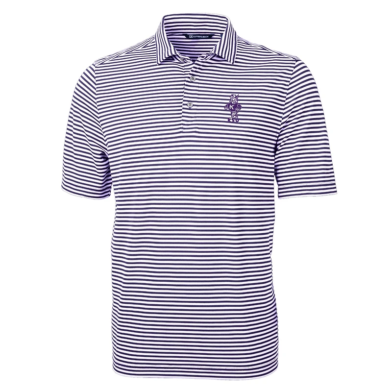 Men's Cutter & Buck Purple Kansas State Wildcats Vault DryTec Virtue Eco Pique Stripe Recycled Polo
