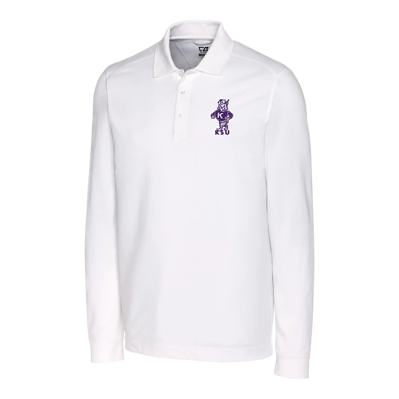 Polo piqué à manches longues DryTec Tri-Blend blanc pour homme, Cutter & Buck, Kansas State Wildcats, grandes tailles