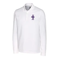 Polo piqué à manches longues DryTec Tri-Blend blanc pour homme, Cutter & Buck, Kansas State Wildcats, grandes tailles