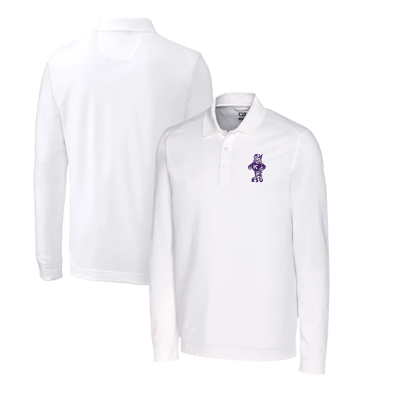 Polo piqué à manches longues DryTec Tri-Blend blanc pour homme, Cutter & Buck, Kansas State Wildcats, grandes tailles
