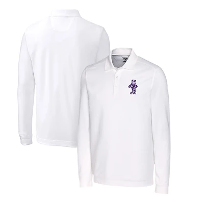 Polo piqué à manches longues DryTec Tri-Blend blanc pour homme, Cutter & Buck, Kansas State Wildcats, grandes tailles