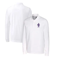 Polo piqué à manches longues DryTec Tri-Blend blanc pour homme, Cutter & Buck, Kansas State Wildcats, grandes tailles