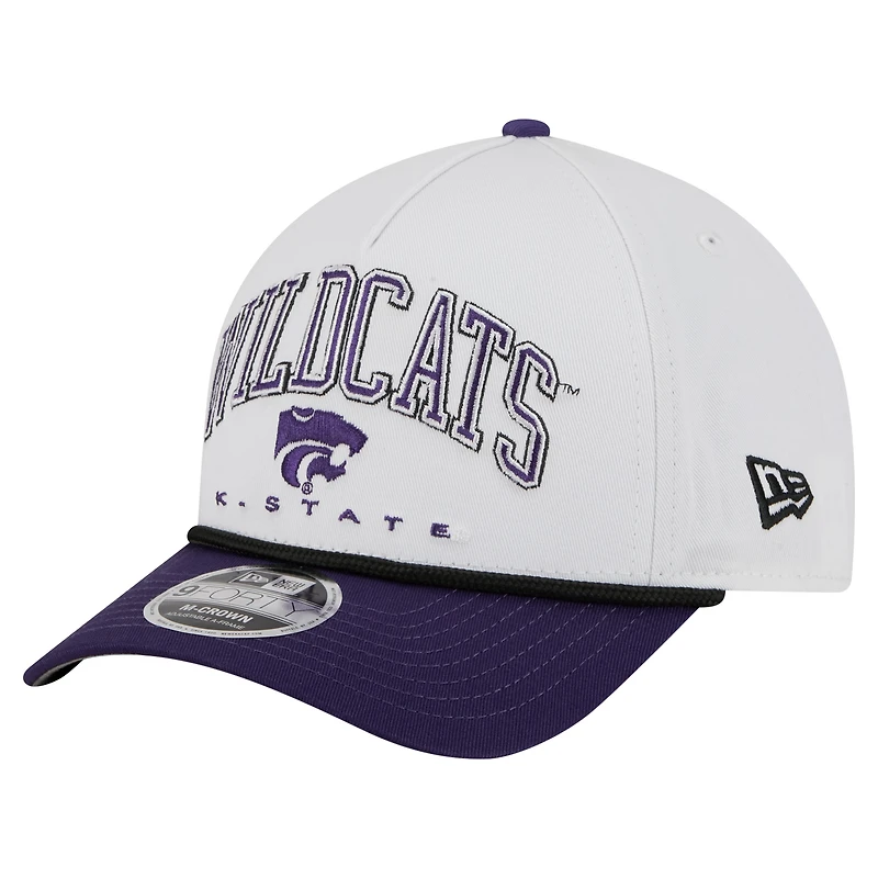Men's New Era White/Purple Kansas State Wildcats Arch Two-Tone Rope 9FORTY A-Frame M-Crown Adjustable Hat