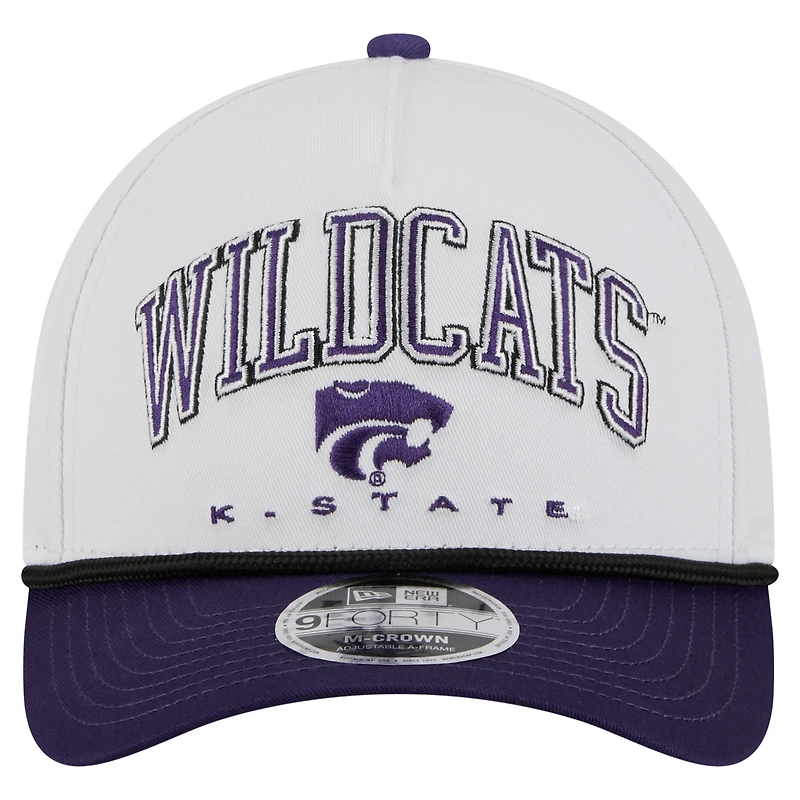 Men's New Era White/Purple Kansas State Wildcats Arch Two-Tone Rope 9FORTY A-Frame M-Crown Adjustable Hat