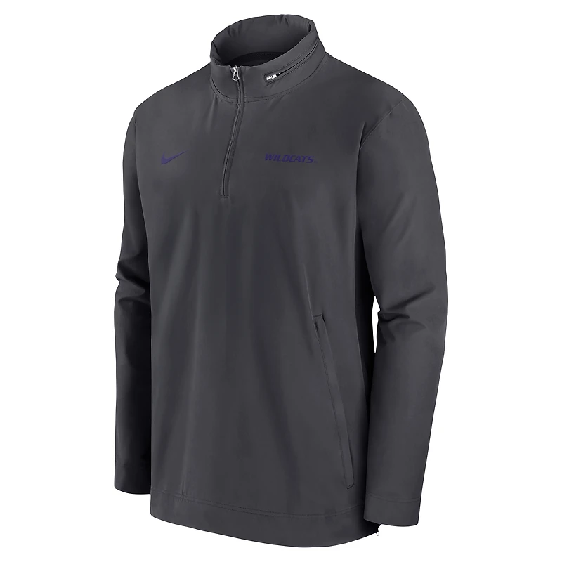 Men's Nike Anthracite Kansas State Wildcats 2024 Sideline Coach Quarter-Zip Hoodie Jacket