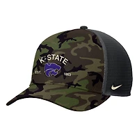 Men's Nike Camo Kansas State Wildcats 2025 Military Appreciation Rise Adjustable Trucker Hat