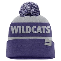 Men's Nike Gray/Purple Kansas State Wildcats Peak Stripe Cuffed Knit Hat with Pom