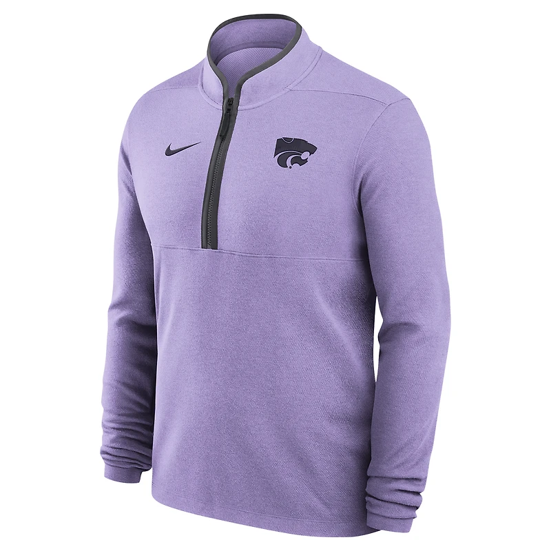 Haut Nike violet à fermeture éclair quart de tour pour homme Kansas State Wildcats Coaches Courtside Basketball Victory Performance