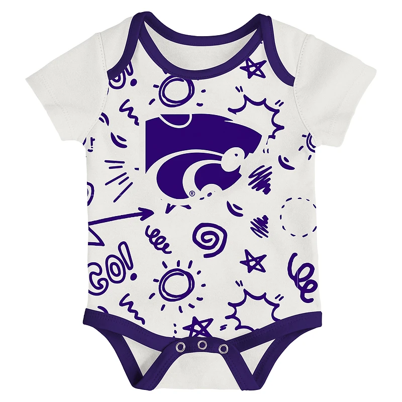 Ensemble de trois bodies pour nouveau-né et nourrisson Outerstuff Kansas State Wildcats jouer toute la journée
