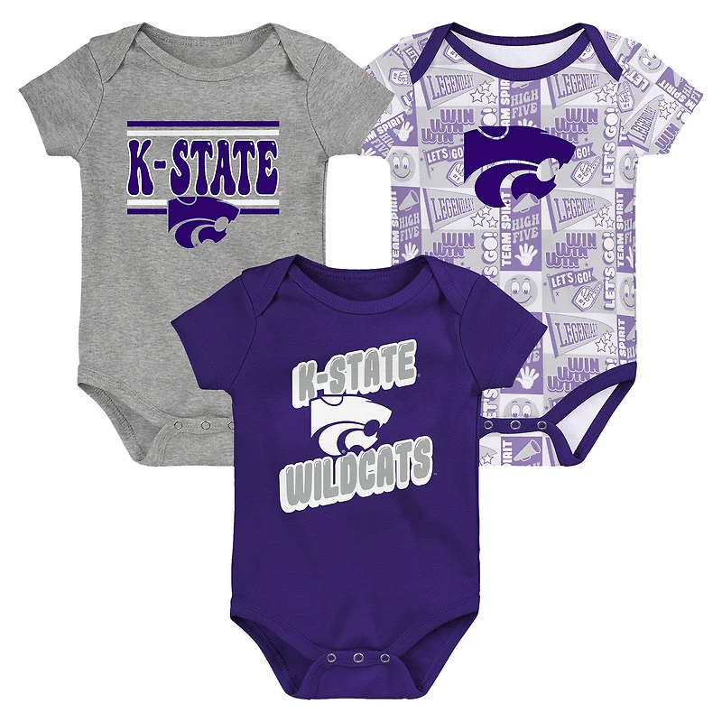 Lot de 3 bodies violets pour nouveau-né Kansas State Wildcats Sunday Comics