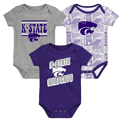 Lot de 3 bodies violets pour nouveau-né Kansas State Wildcats Sunday Comics