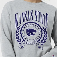 Women's Champion  Heather Gray Kansas State Wildcats Academic Crest Powerblend Crewneck Sweatshirt