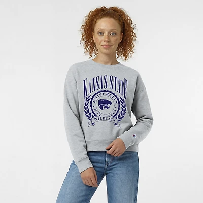 Women's Champion  Heather Gray Kansas State Wildcats Academic Crest Powerblend Crewneck Sweatshirt