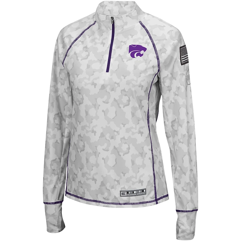 Haut léger à quart de fermeture éclair pour femme Colosseum Camo Kansas State Wildcats OHT Military Appréciation Officer Arctic