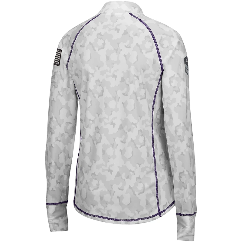 Haut léger à quart de fermeture éclair pour femme Colosseum Camo Kansas State Wildcats OHT Military Appréciation Officer Arctic
