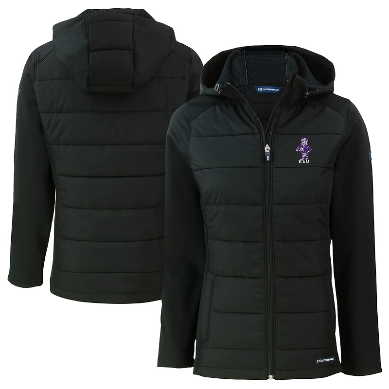 Women's Cutter & Buck  Black Kansas State Wildcats Vault Evoke Hybrid Eco Softshell Recycled Full-Zip Hooded Jacket