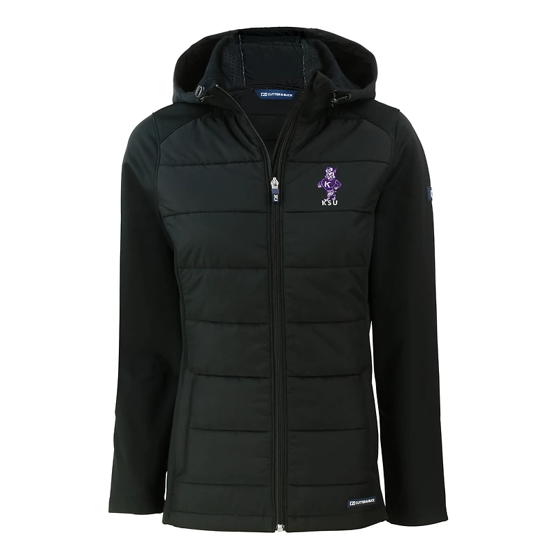 Women's Cutter & Buck Black Kansas State Wildcats Vault Evoke Hybrid Eco Softshell Recycled Full-Zip Hooded Jacket