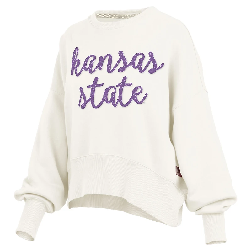 Sweat-shirt surdimensionné Chelsea pour femme, couleur crème Pressbox, Kansas State Wildcats, longueur taille