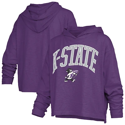 T-shirt à capuche manches longues pour femmes Pressbox Purple Kansas State Wildcats Nelson Arch Over Logo