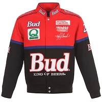 JH Design pour hommes Noir/Rouge Ken Schrader Bud King of Beers Twill Driver Uniform Veste à bouton-pression complète