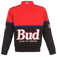 Men's JH Design  Black/Red Ken Schrader Bud King of Beers Twill Driver Uniform Full-Snap Jacket