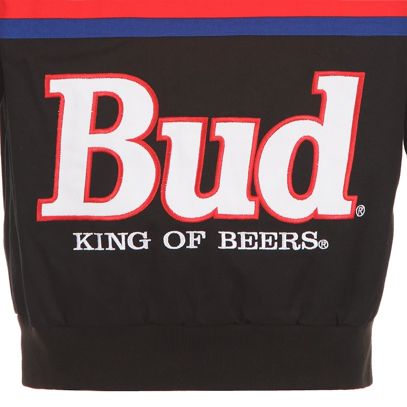 JH Design pour hommes Noir/Rouge Ken Schrader Bud King of Beers Twill Driver Uniform Veste à bouton-pression complète