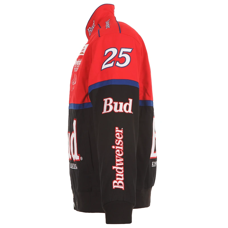 JH Design pour hommes Noir/Rouge Ken Schrader Bud King of Beers Twill Driver Uniform Veste à bouton-pression complète