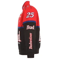 JH Design pour hommes Noir/Rouge Ken Schrader Bud King of Beers Twill Driver Uniform Veste à bouton-pression complète