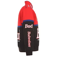 JH Design pour hommes Noir/Rouge Ken Schrader Bud King of Beers Twill Driver Uniform Veste à bouton-pression complète