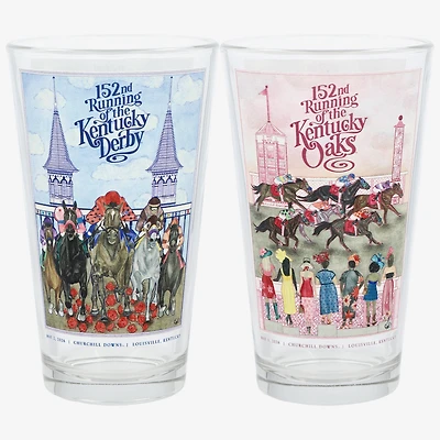 152nd Kentucky Derby Derby & Oaks 16oz. Pint Glass 2-Pack Boxed Gift Set