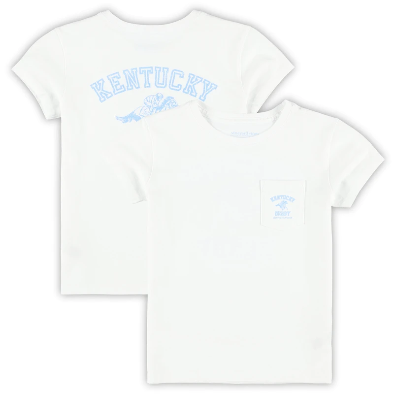 T-shirt blanc vieilli pour filles de maternelle Vineyard Vines Kentucky Derby