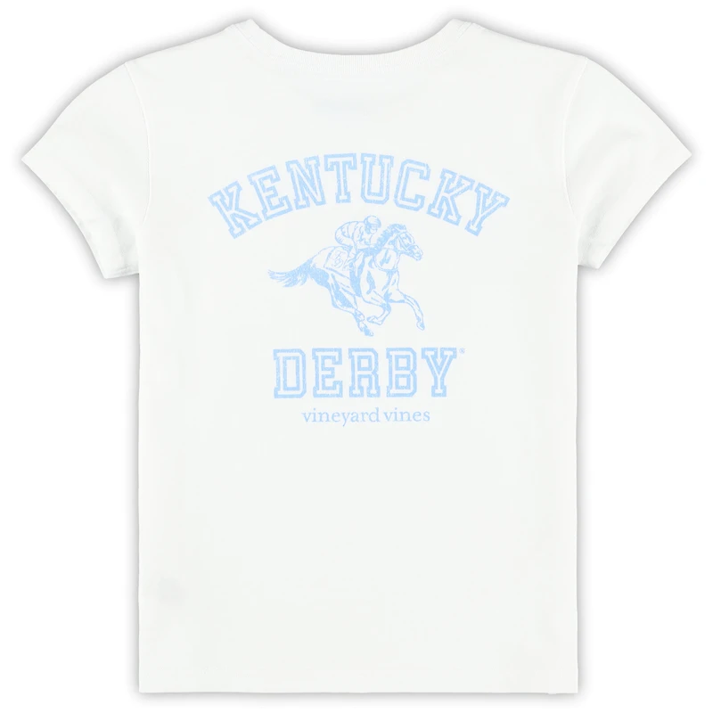 T-shirt blanc vieilli pour filles de maternelle Vineyard Vines Kentucky Derby