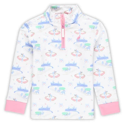 Sweat-shirt blanc à demi-zip col canter Kentucky Derby pour filles d'âge préscolaire