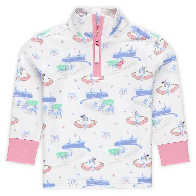 Sweat-shirt blanc à demi-zip col canter Kentucky Derby pour filles