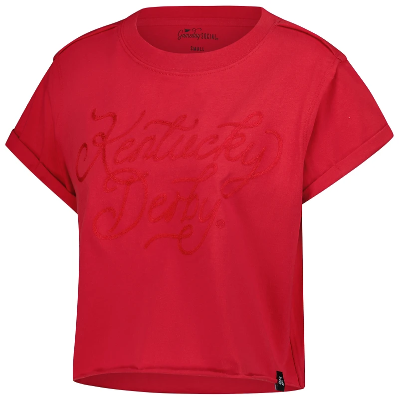 T-shirt court à revers et corde rouge Kentucky Derby pour femme Gameday Social