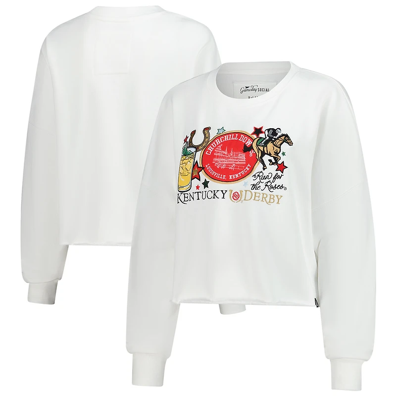 Sweat-shirt court blanc à écusson Kentucky Derby pour femme Gameday Social