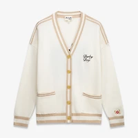 Women's Ellsworth & Ivey  White Kentucky Derby Emily Varsity Oversized Full-Button Cardigan