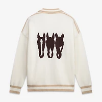 Women's Ellsworth & Ivey  White Kentucky Derby Emily Varsity Oversized Full-Button Cardigan