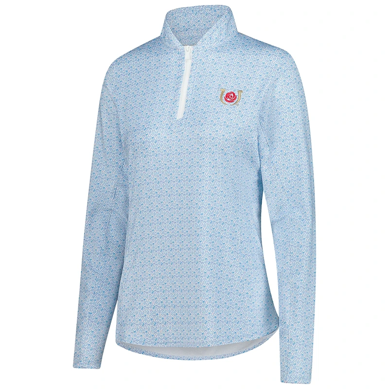 Women's Peter Millar Light Blue Kentucky Derby Jockey Print Quarter-Zip Pullover