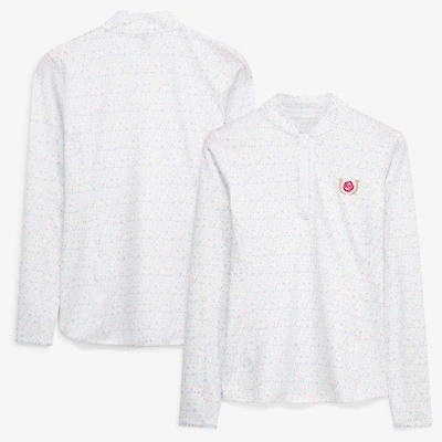 Women's Peter Millar  White Kentucky Derby Custom Print Quarter-Zip Pullover