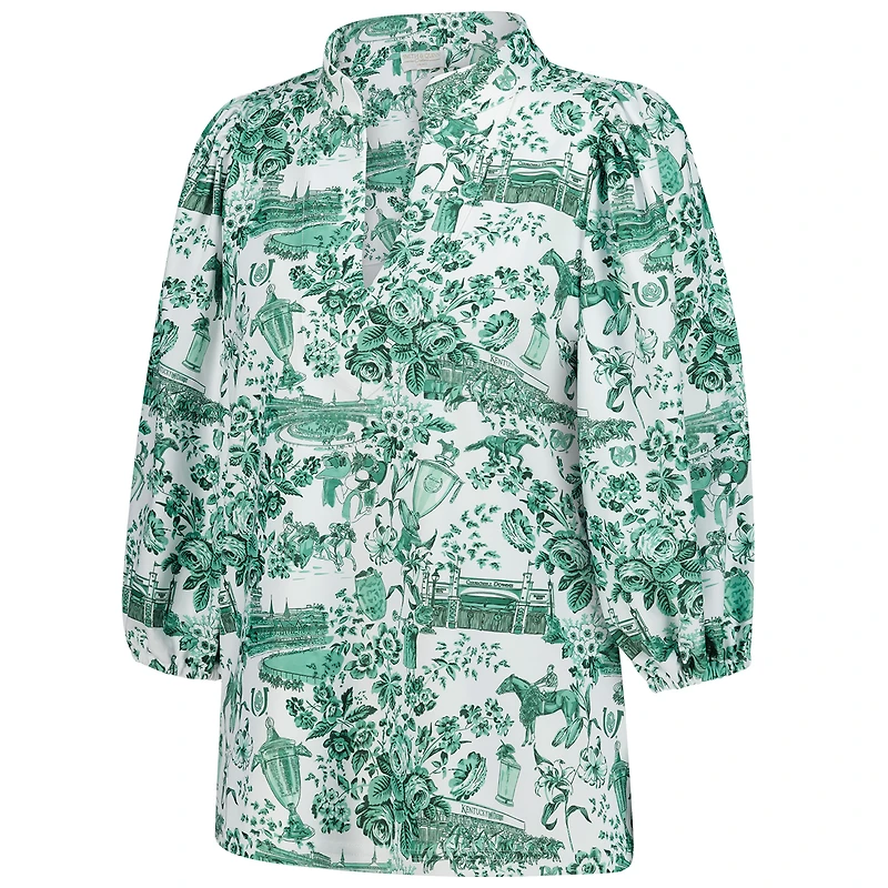 Women's Smith & Quinn  White/Green Kentucky Derby Eliza V-Neck Top